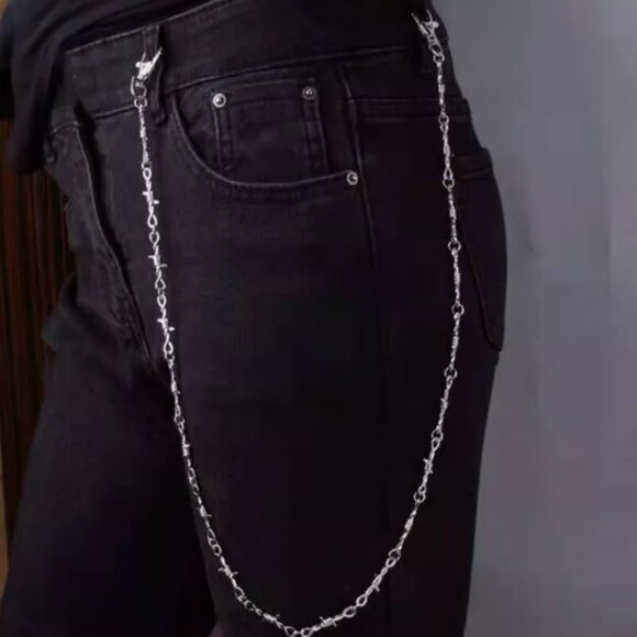 Style 22" Silver Chrome Barb Wire Biker Trucker Jean Wallet Key Chain Punk Rock - Picture 2 of 5